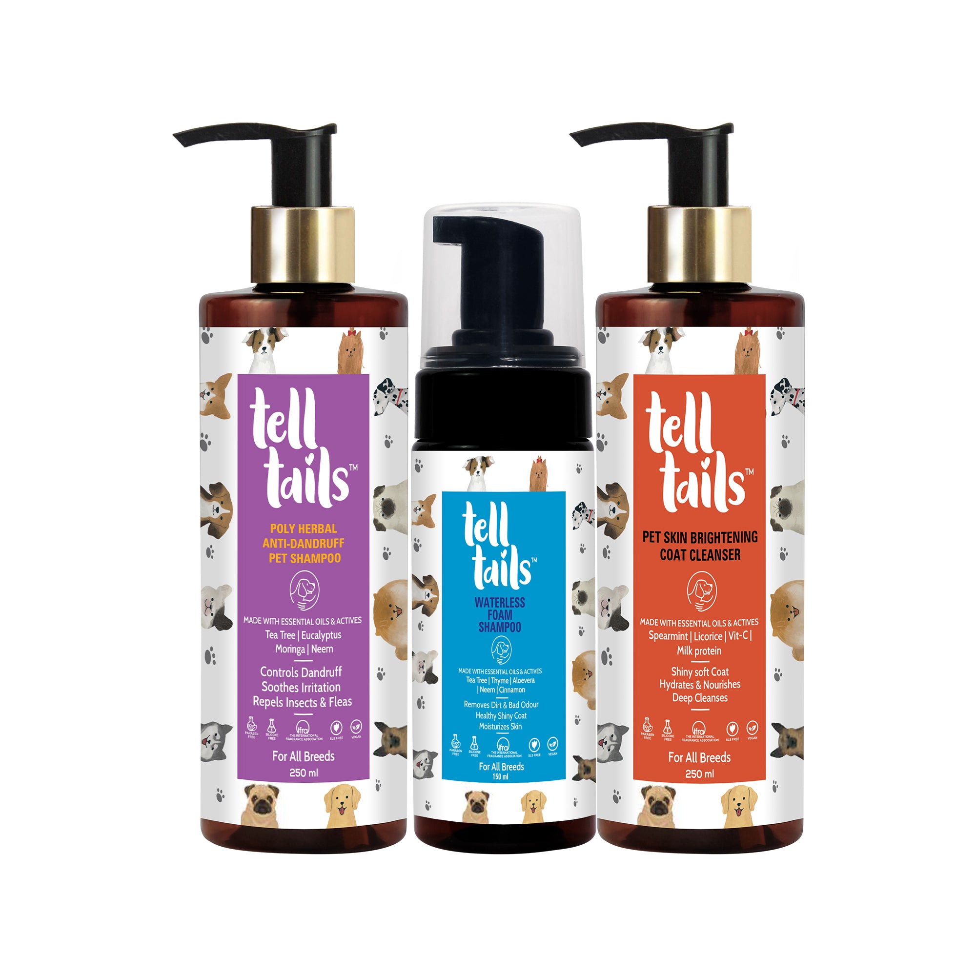 Herbal Dandruff Solution, Waterless Shampoo, Skin Brightening Cleanser: All-Breed Care