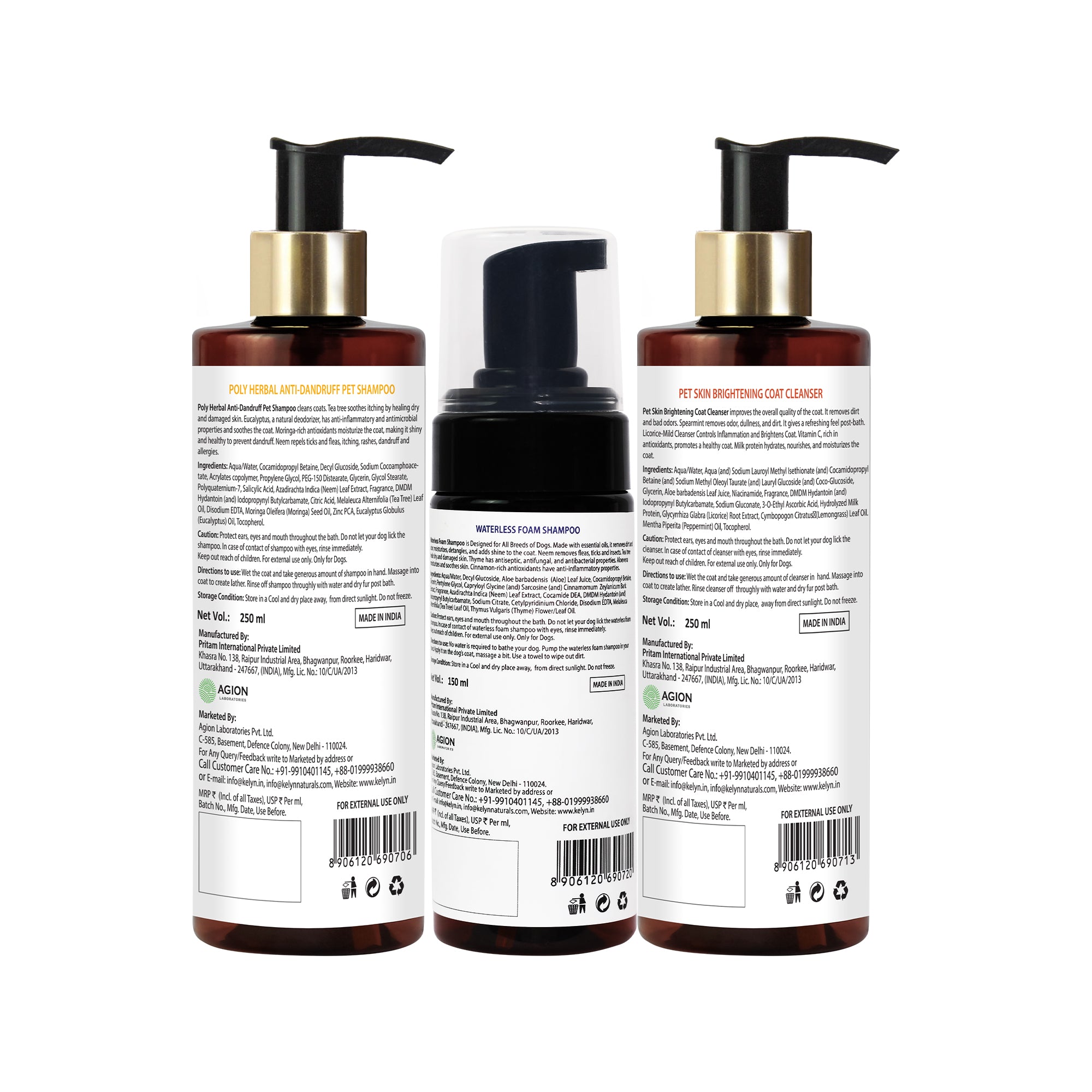 Herbal Dandruff Solution, Waterless Shampoo, Skin Brightening Cleanser: All-Breed Care